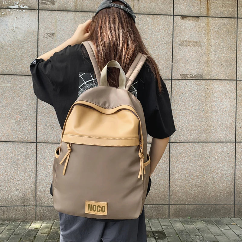 Girls Nylon+PU Patchwork Backpack Big Storage Waterproof Rucksack Organizer