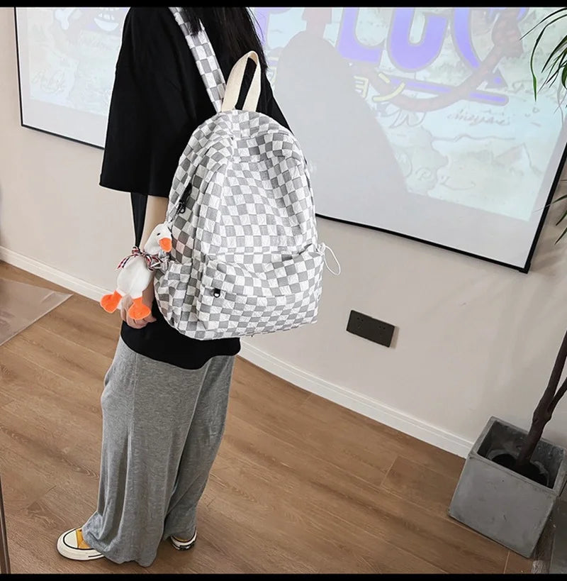 Plaid Women Backpack School Bag Large Capacity Waterproof Travel Backpack