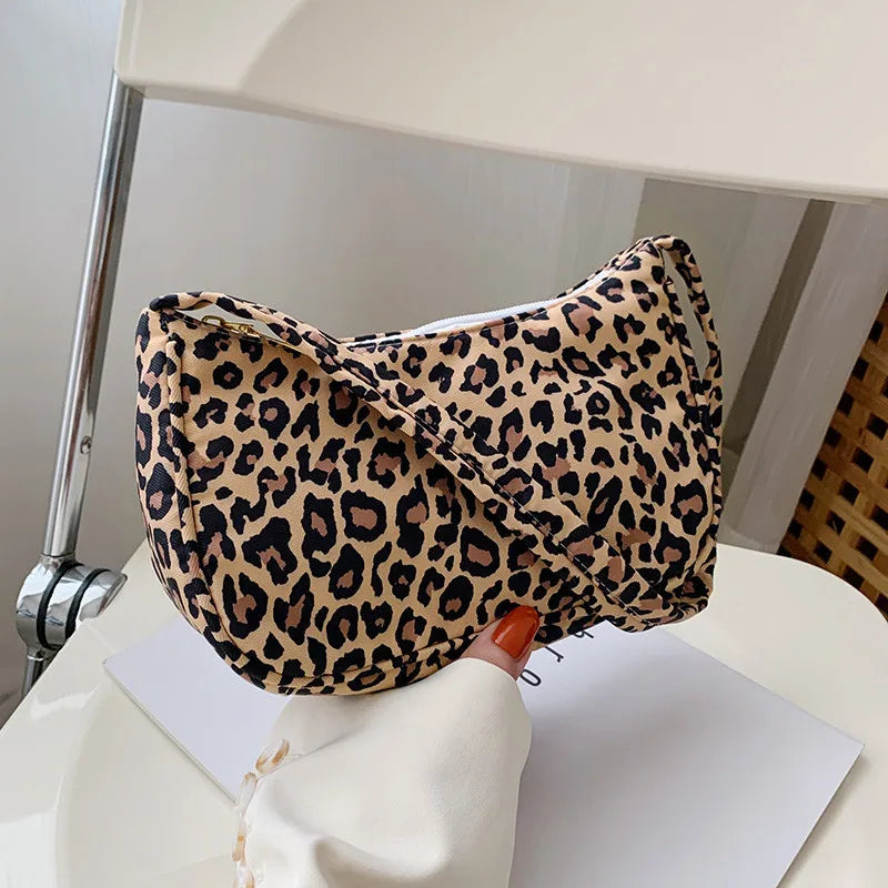Retro Plaid Leopard Print Shoulder Bag for Women