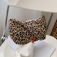 Retro Plaid Leopard Print Shoulder Bag for Women