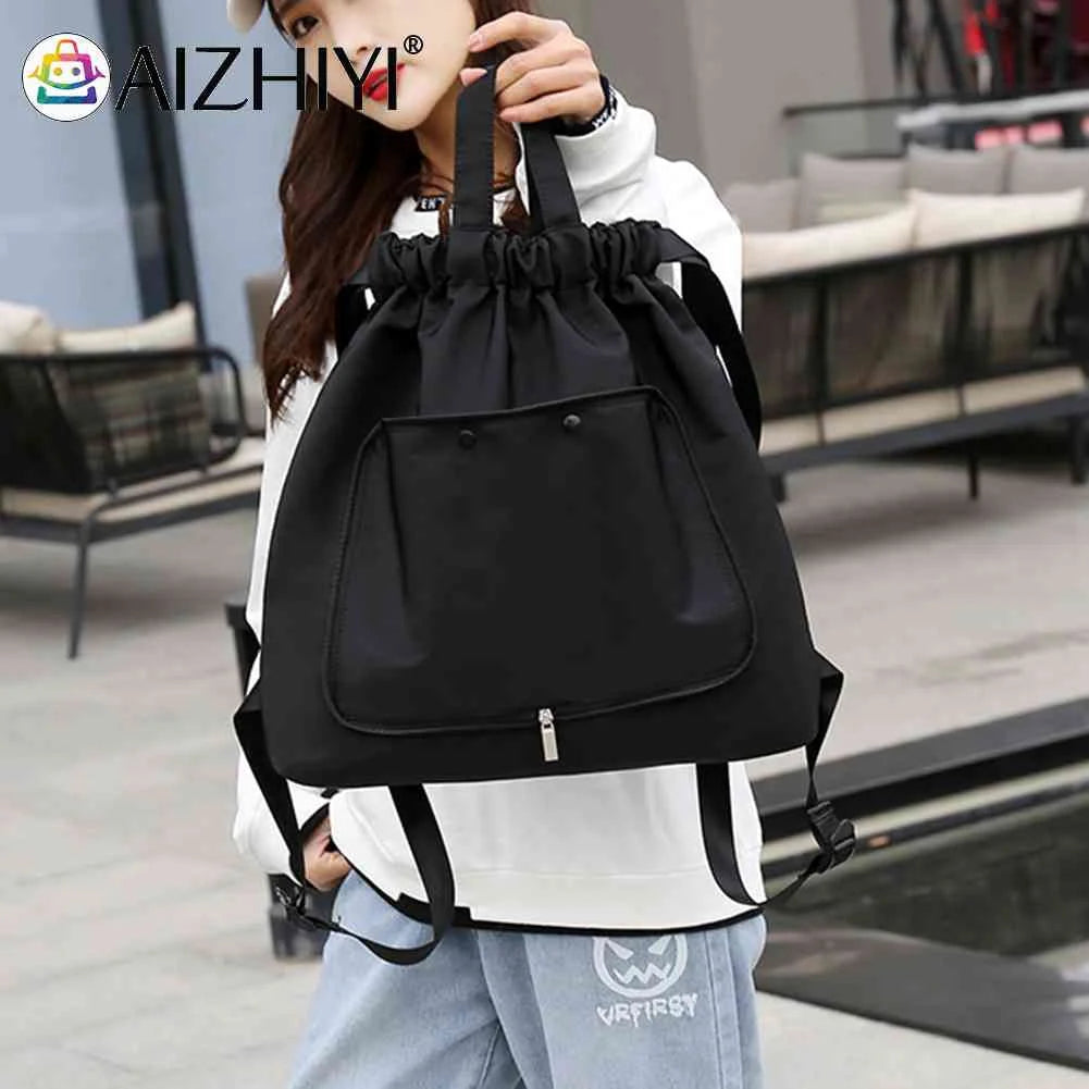 Nylon Shoulder Backpack Wet Dry Gym Yoga Bag Drawstring Lightweight