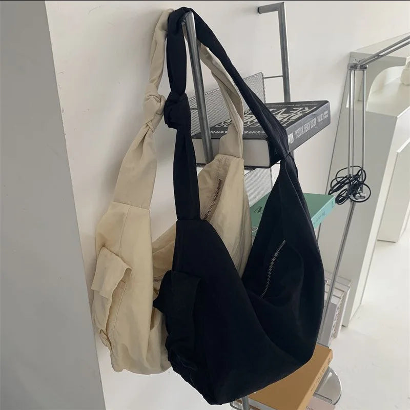 Nylon Shoulder Strap Knotted Retro Large-capacity Woman Shopping Dumpling Bag