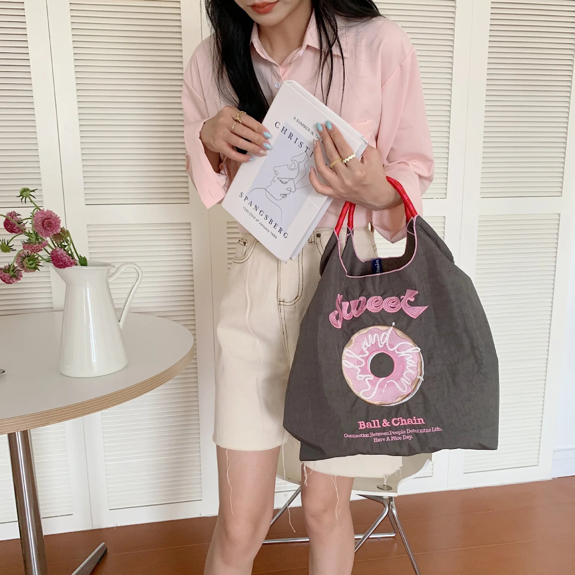 Embroidered Nylon Tote Bag for Women with Large Capacity