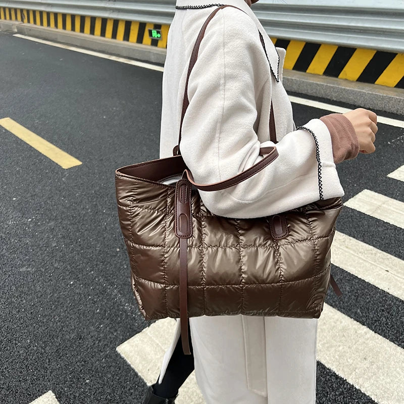 Waterproof Large Capacity Tote Bag Soft Down Cotton Crossbody Shoulder Bag