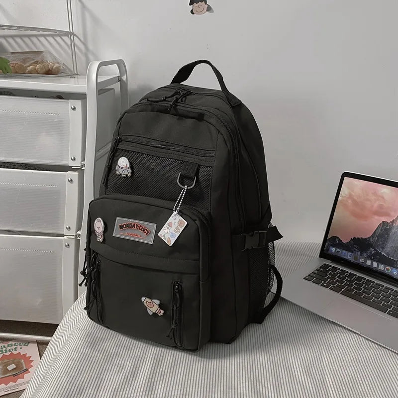 Waterproof Nylon Women Backpack College Style Schoolbag for Teenage Girls