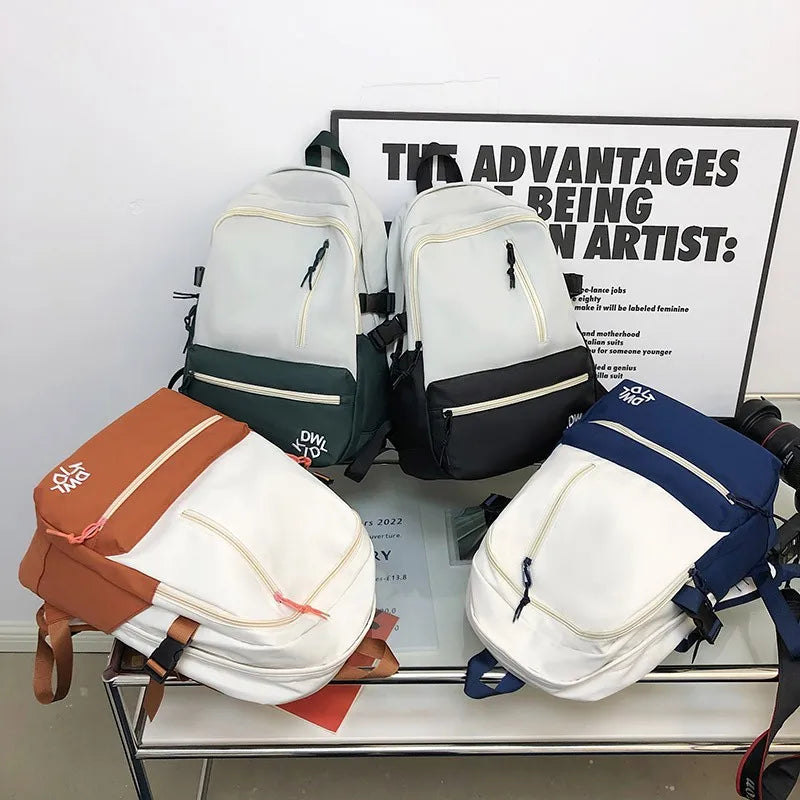 Nylon Waterproof Women Backpack Contrast Travel Backpack