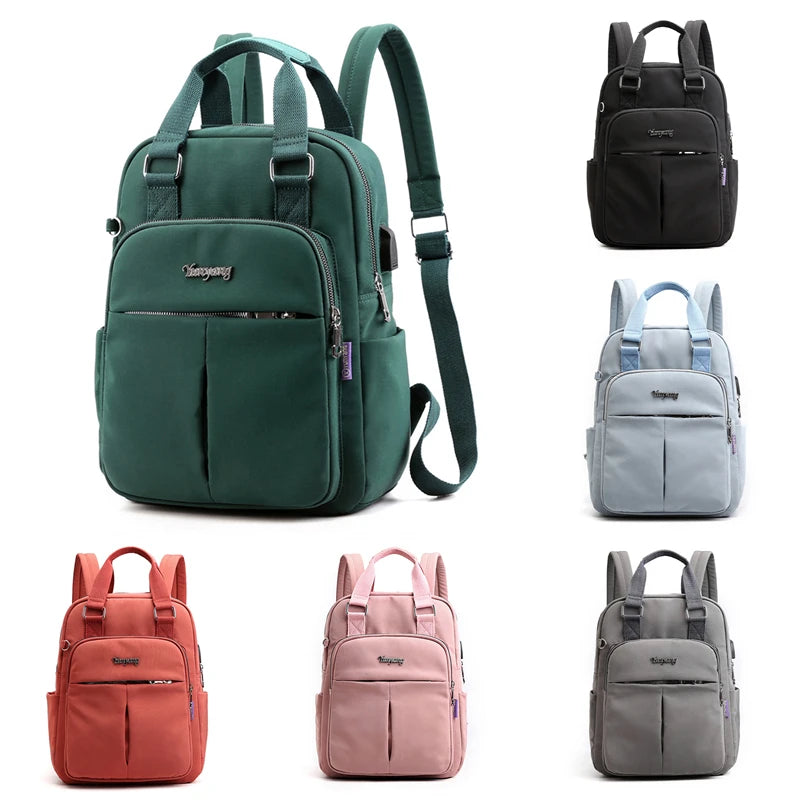 Nylon Women School Backpacks Anti Theft USB Charge Waterproof Bagpack