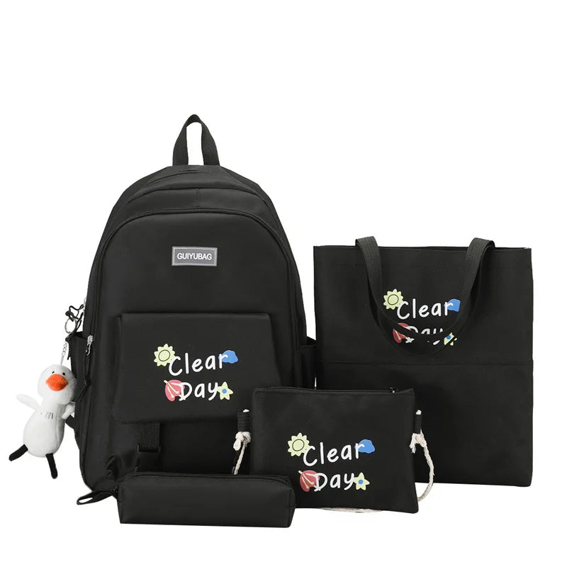 5 Pcs Girl School Backpack Set Student Book Bag Shoulder Pencil Bag