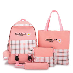 5pcs Plaid School Bags Set for Teenage Girls Women Backpack Book Bag Shoulder