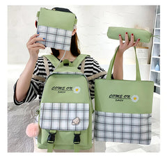 5pcs Plaid School Bags Set for Teenage Girls Women Backpack Book Bag Shoulder