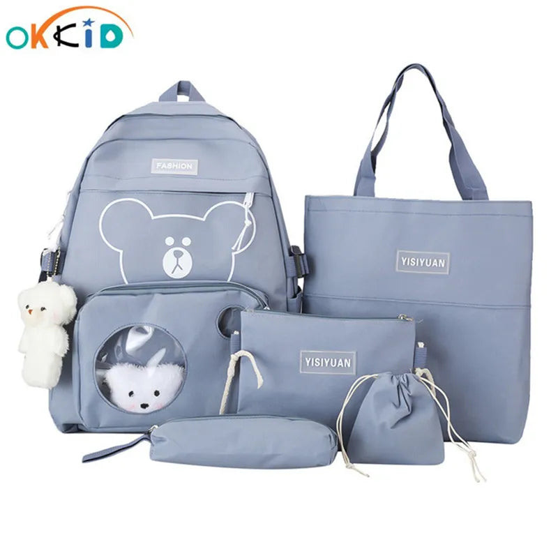 6pcs School Bags Canvas Bookbag for Teenage Girls Women Backpack Kids College St