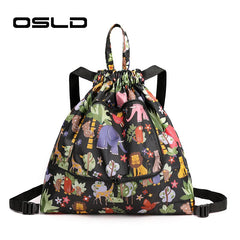 Girls Backpack Lightweight Foldable Women's Sports Drawcord Nylon Print Large