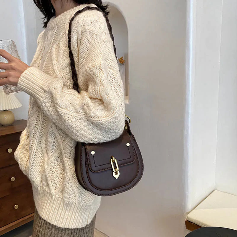 Leather Saddle Bag Women Crossbody Handbag Purse