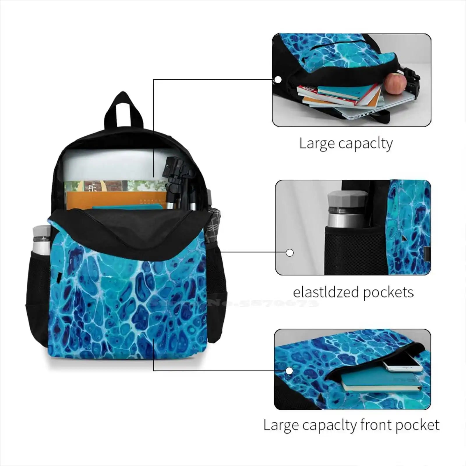 Ocean Bag Backpack Water Drops Blues Acrylic