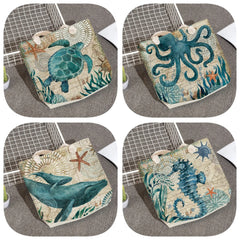 Ocean Series Tote High Capacity Beach Bag Octopus Turtle Printed Handbag