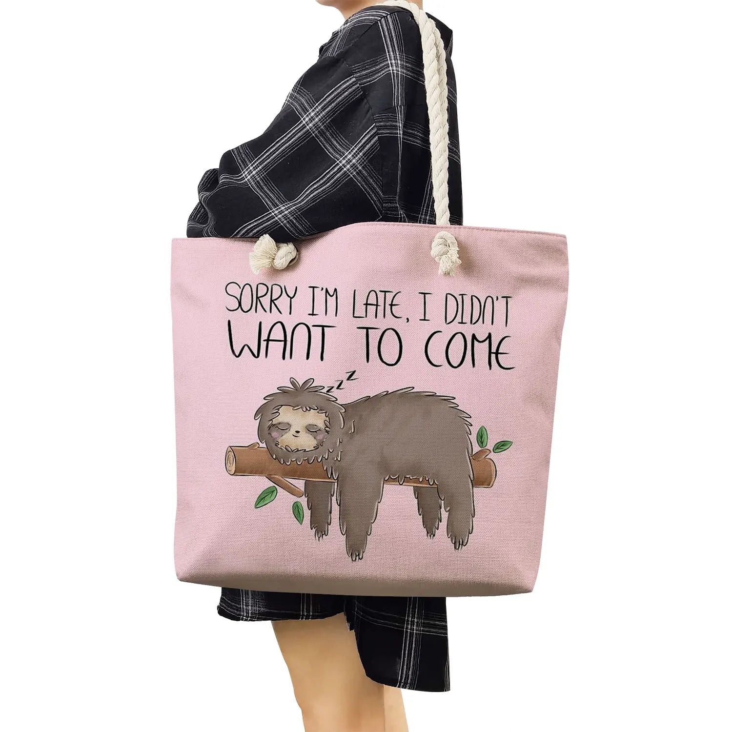 Reusable Sloth Print Shoulder Bag High Capacity Cartoon Animal Tote