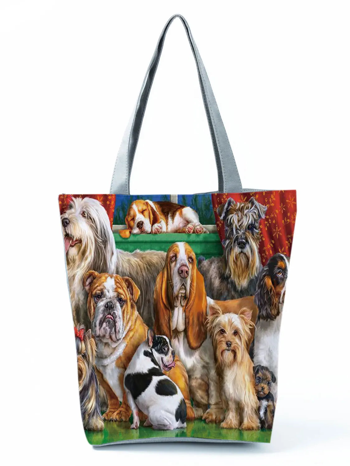 Oil Painting Cat Dog Print Women Tote Bag Reusable Shopping Bag Shoulder Handbag
