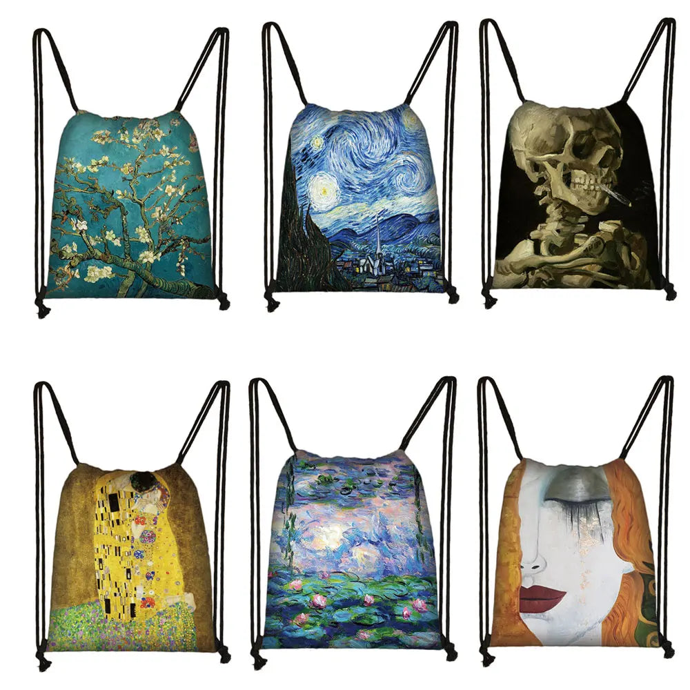 Oil Painting Tears Kiss Water Lilies Starry Night Backpack