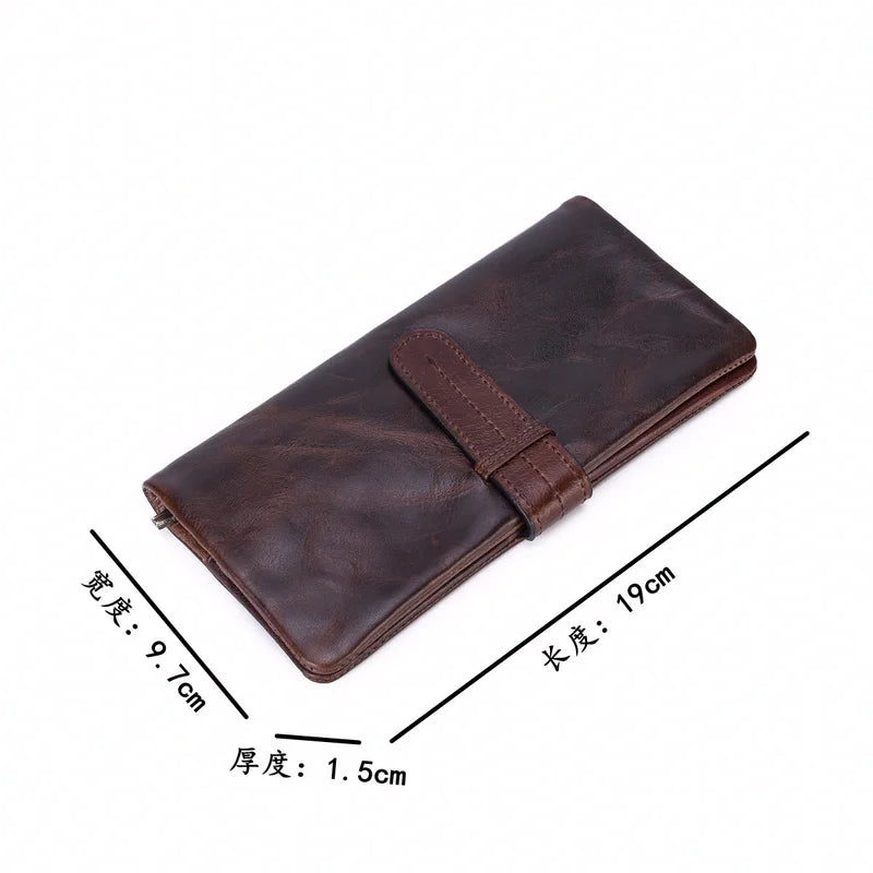 Oil Wax Leather Men's Long Wallet - Vintage Multi-card Wallets