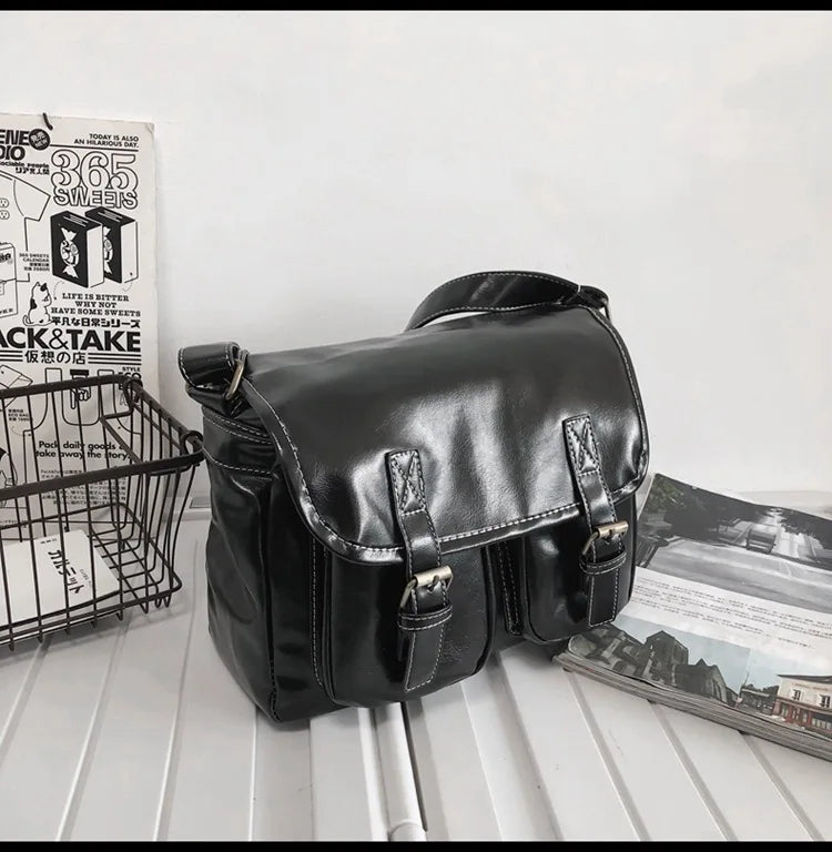Oil Wax Skin Retro Crossbody Bag Pu Leather Shoulder Handbag