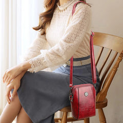 Oil Wax Soft Leather Mobile Bag Small Square Shoulder Bag Female