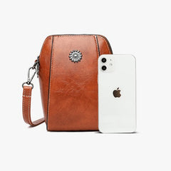 Oil Wax Soft Leather Mobile Bag Small Square Shoulder Bag Female