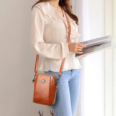 Oil Wax Soft Leather Mobile Bag Small Square Shoulder Bag Female