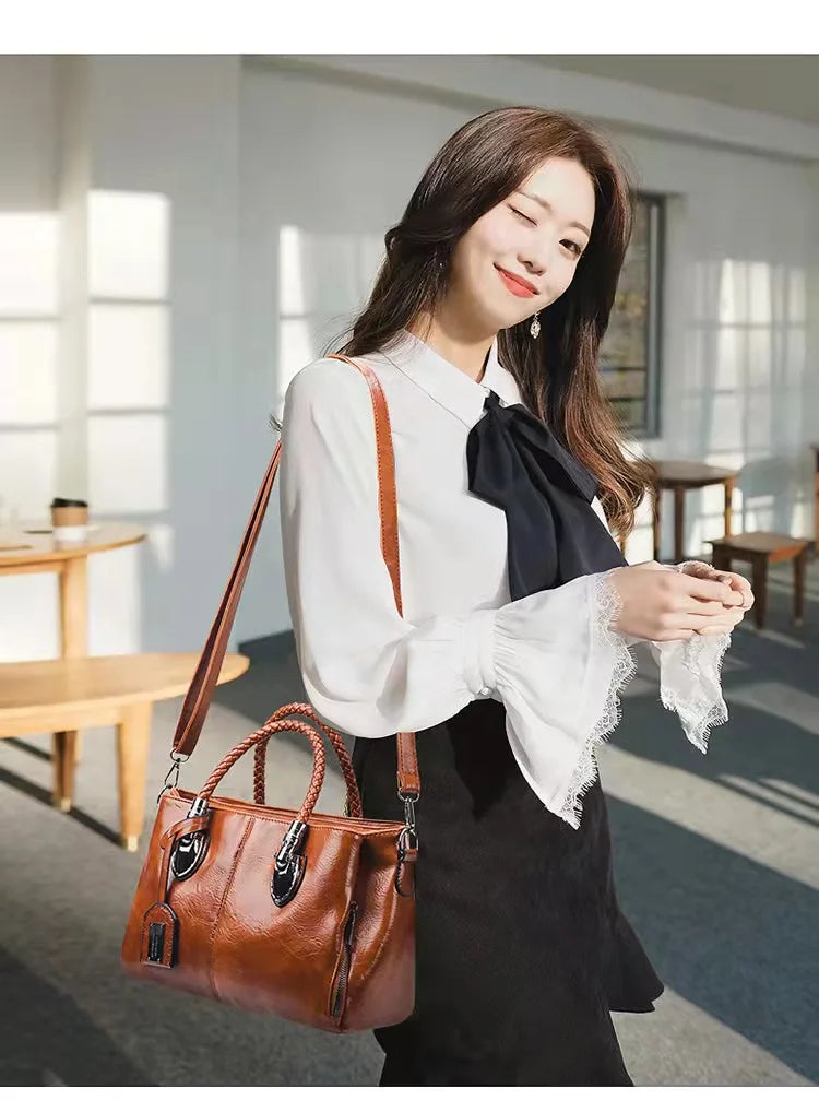 Soft Leather Boston Shoulder Bag Big Bag