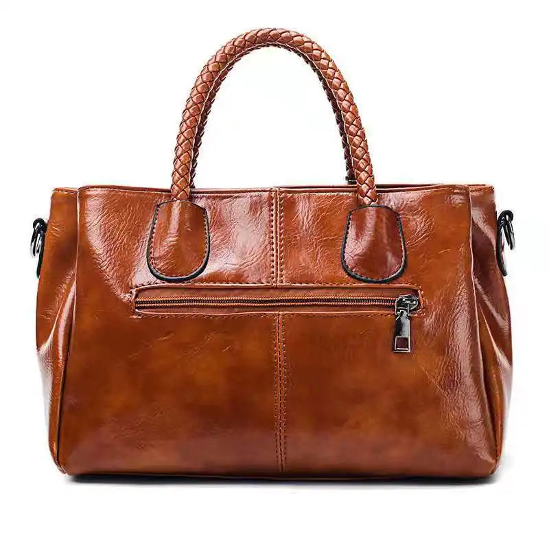 Oil Wax Leather Boston Shoulder Bag Soft Leather Big Bag