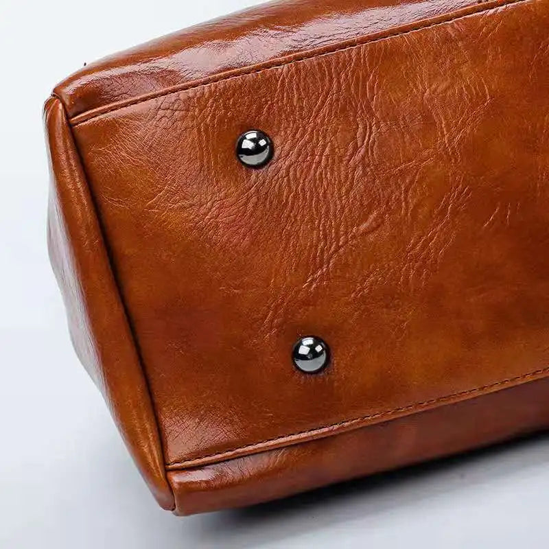 Oil Wax Leather Boston Shoulder Bag Soft Leather Big Bag