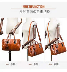 Oil Wax Leather Boston Shoulder Bag Soft Leather Big Bag