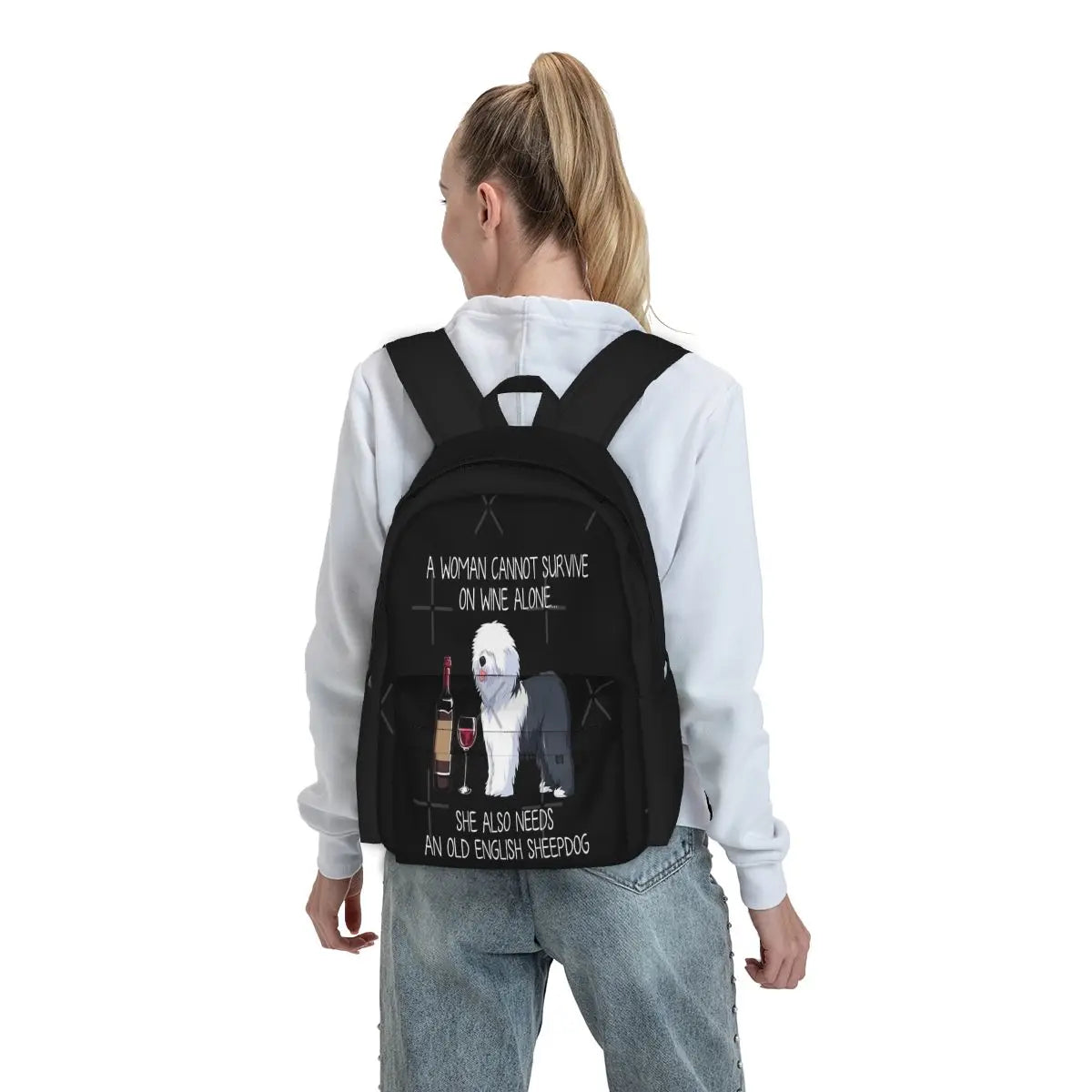 Old English Sheepdog And Wine Backpack