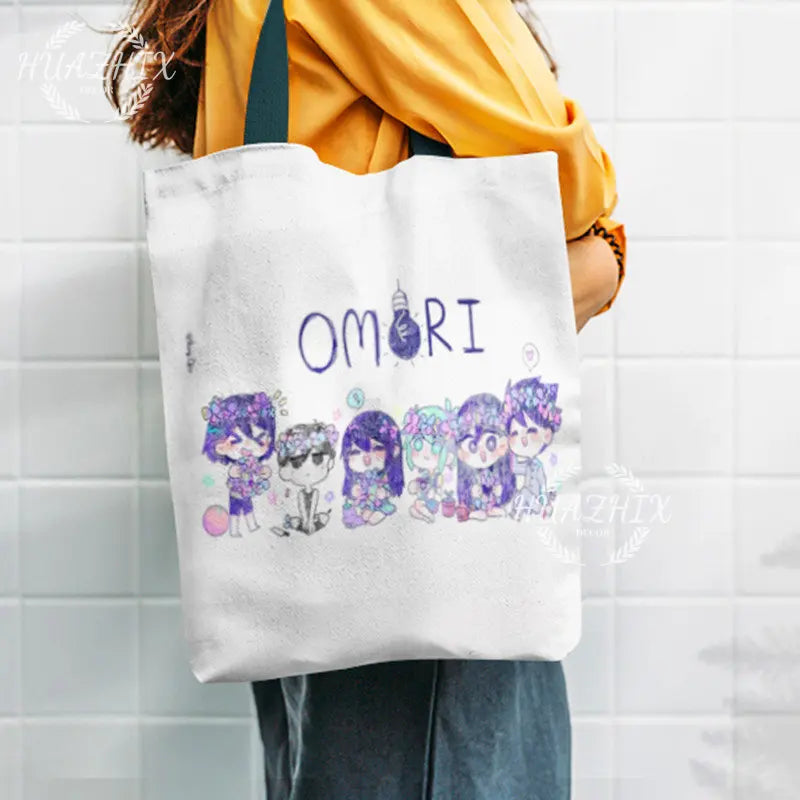 Omori Canvas Shoulder Bag Large Shopper Beach School Cartoon Eco Reusable