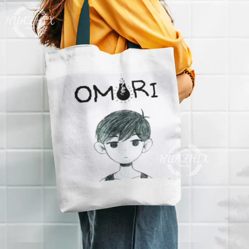 Omori Canvas Shoulder Bag Large Shopper Beach School Cartoon Eco Reusable