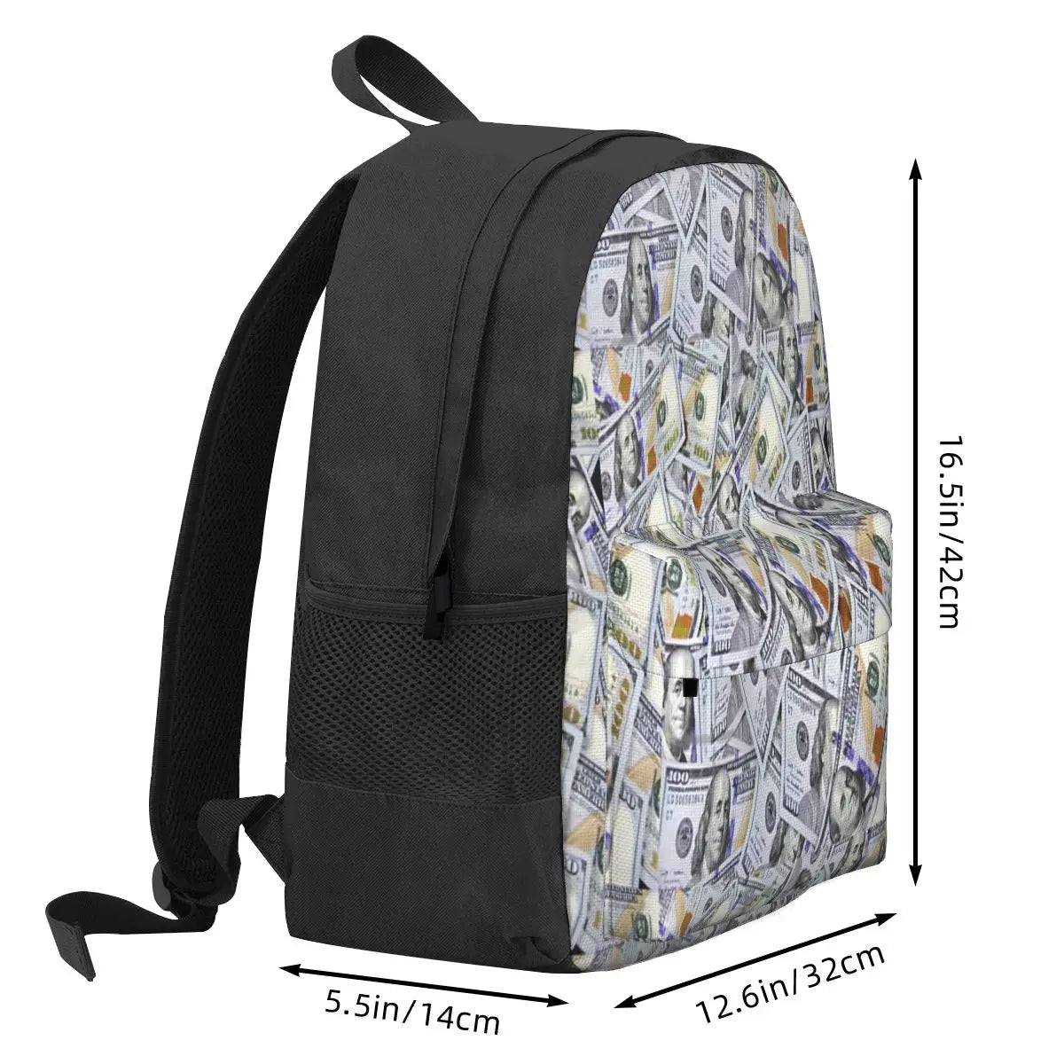 Waterproof Men's Backpack with $100 Bills Print