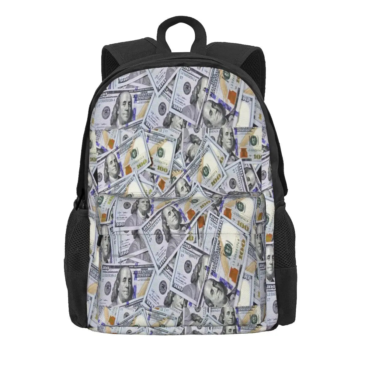 Waterproof Men's Backpack with $100 Bills Print