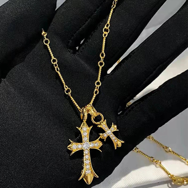 Vintage Couples Cross Necklace Double Cross Plated Jewelry