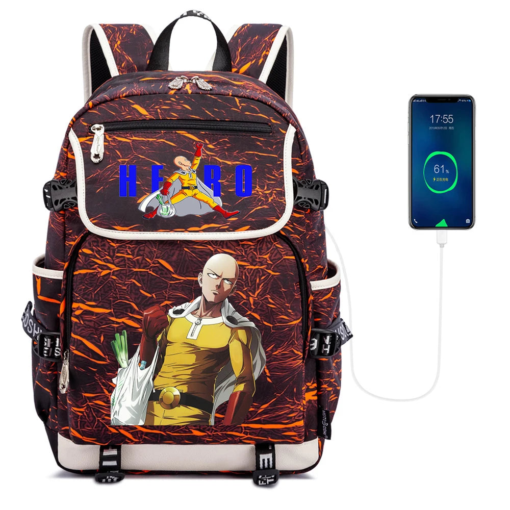 One Punch Man Backpack Zipper School Bag Packsack Canvas