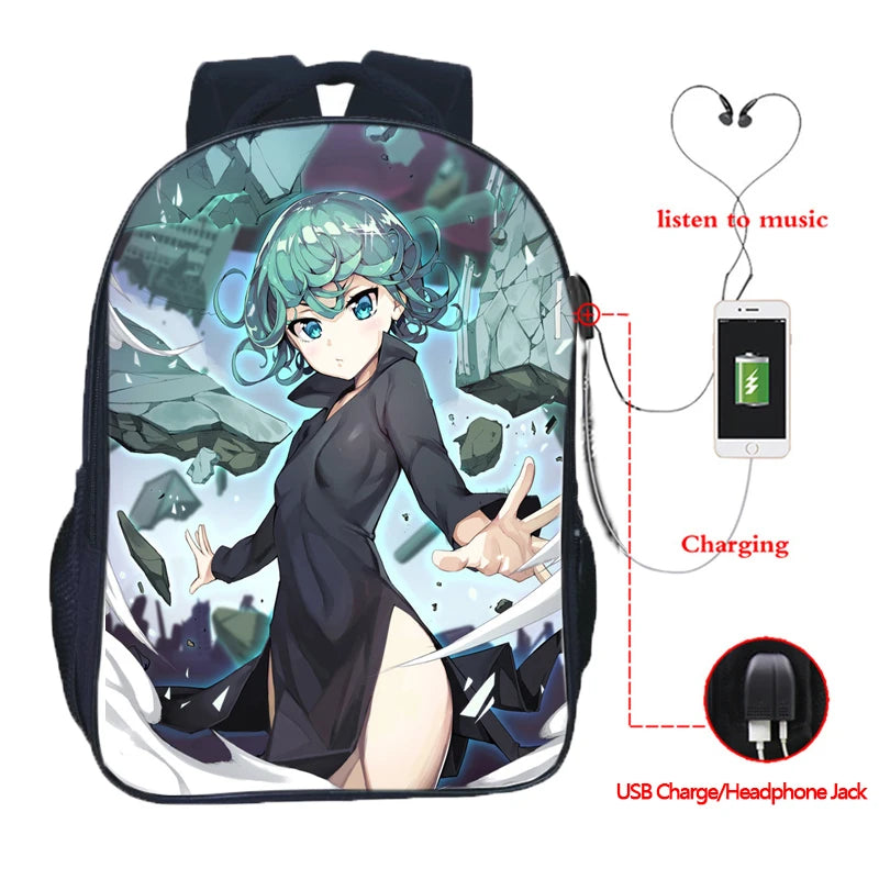 One Punch USB Charge School Bag Men Women Boys Girls Daily School Bag
