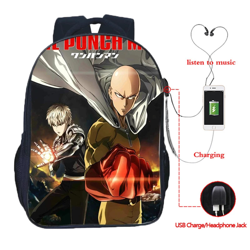 One Punch USB Charge School Bag Men Women Boys Girls Daily School Bag