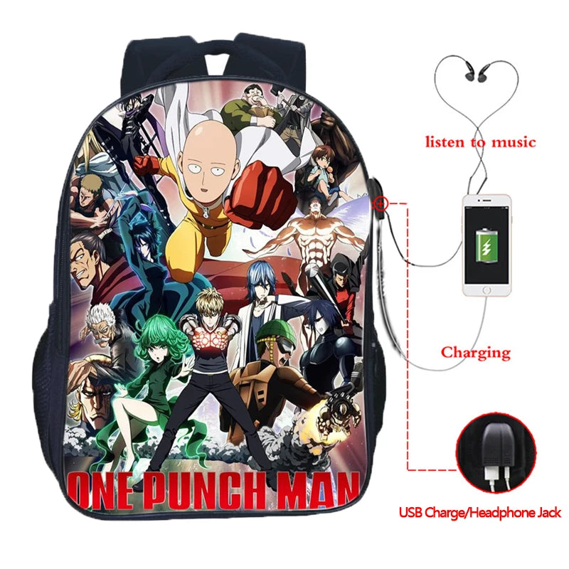 One Punch USB Charge School Bag Men Women Boys Girls Daily School Bag