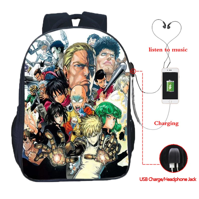 One Punch USB Charge School Bag Men Women Boys Girls Daily School Bag