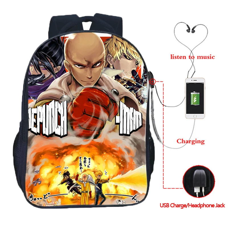 One Punch USB Charge School Bag Men Women Boys Girls Daily School Bag