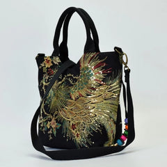One Shoulder Sequin Peacock Canvas Bag