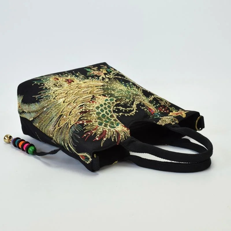 One Shoulder Sequin Peacock Canvas Bag