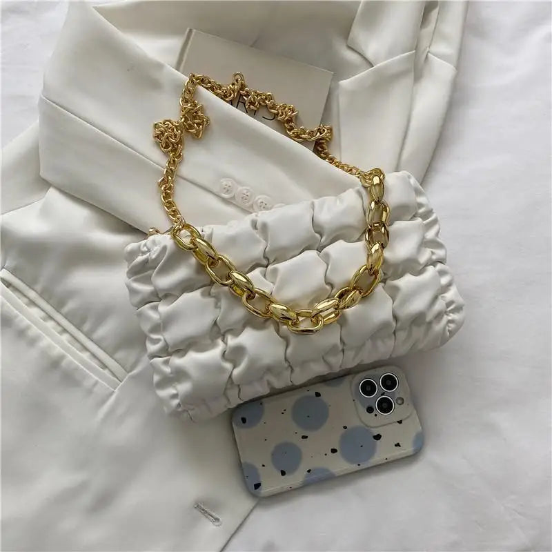 Colorful Leather Crossbody Clutch Bag with Chain