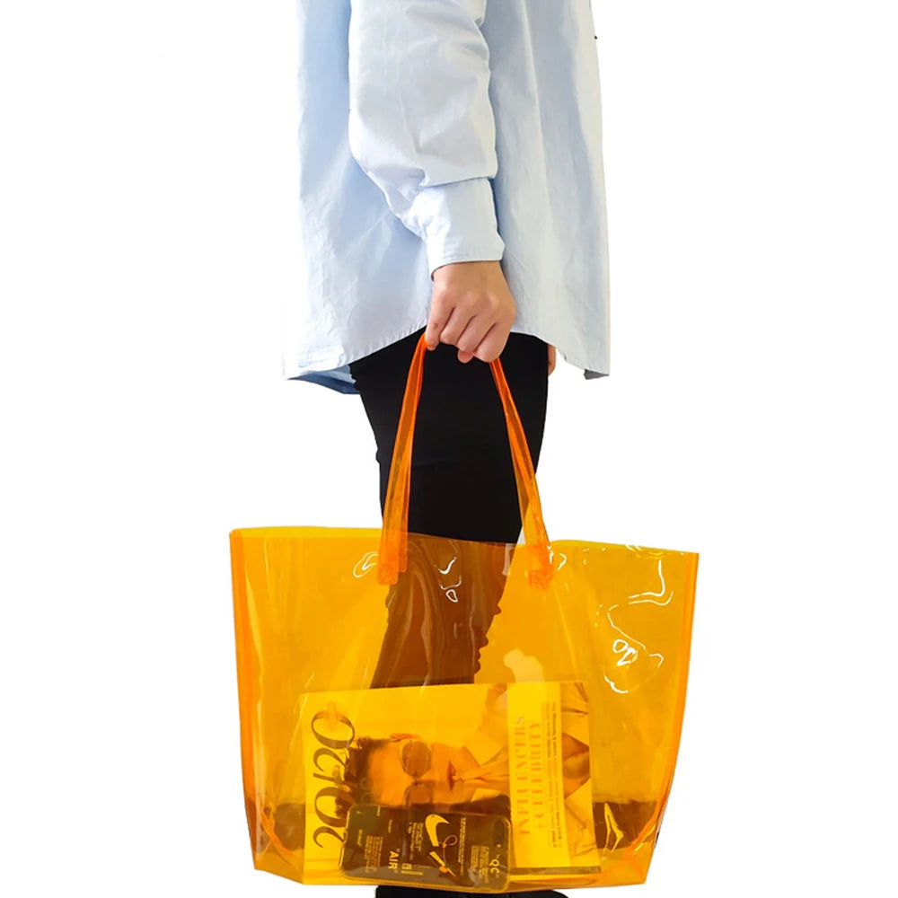 Orange PVC Shopping Bag High Handbag Waterproof Large Capacity