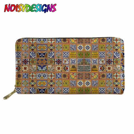 Orange Mexican Print Long Purse Women Travel Card Holder Coin Cases