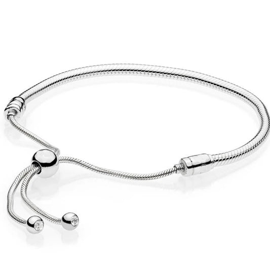 Women's 925 Sterling Silver Rose Snake Chain Slider Bracelet Bangle