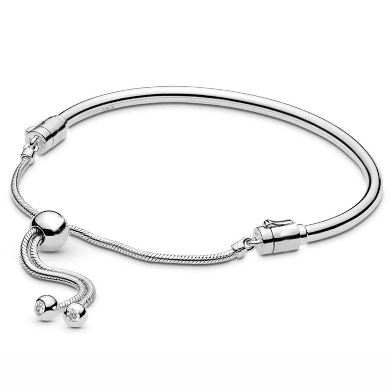 Women's 925 Sterling Silver Rose Snake Chain Slider Bracelet Bangle